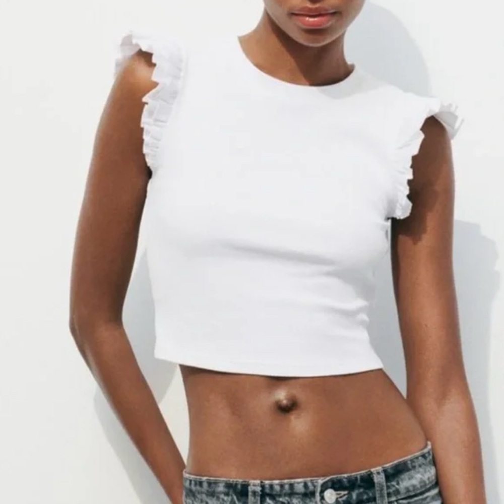 Zara White Ruffled Sleeve Top